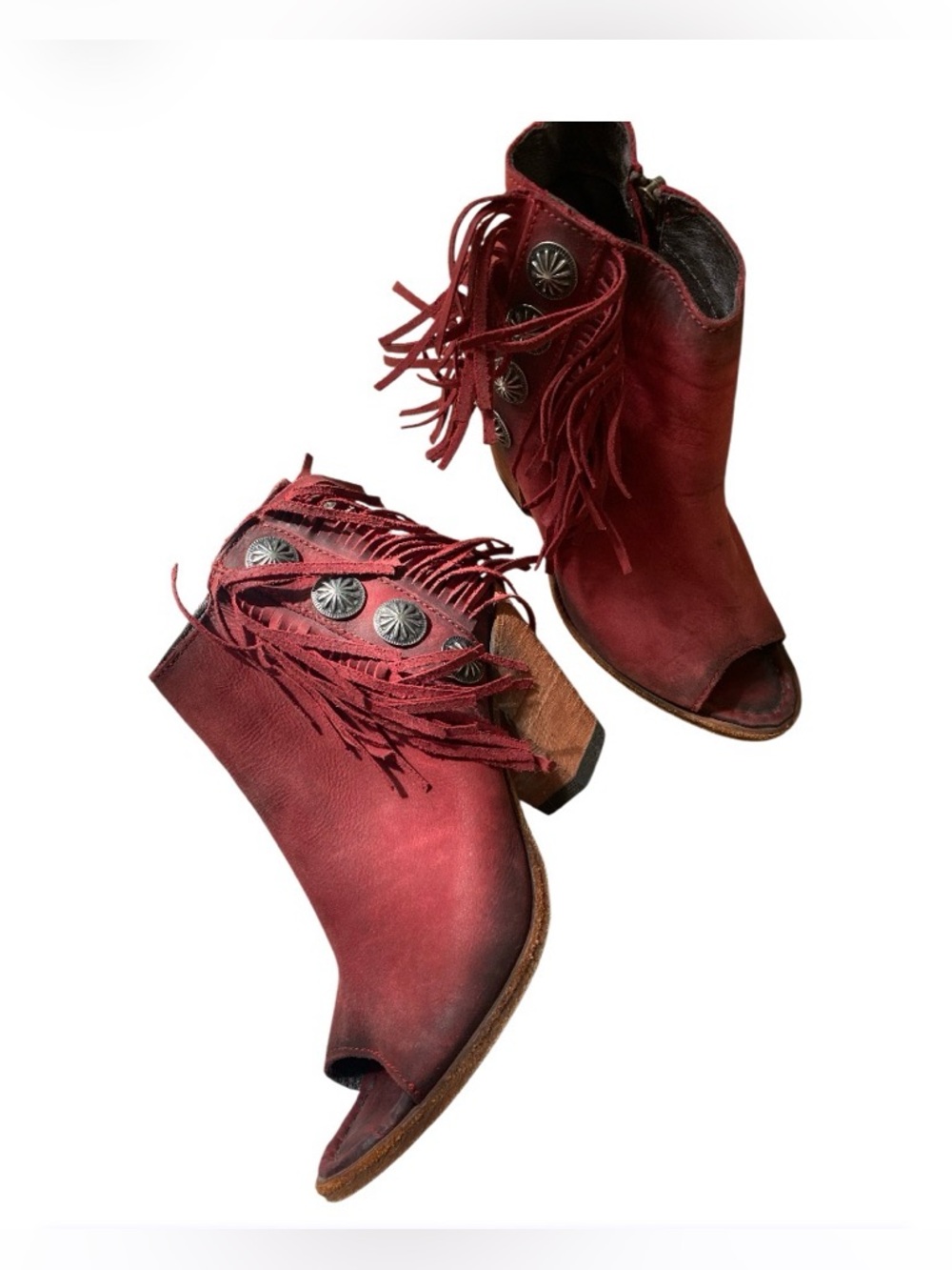 Liberty Black Vegas Rojo Booties Leather Peep toe Tassel Ankle Red size 8 - Picture 5 of 11